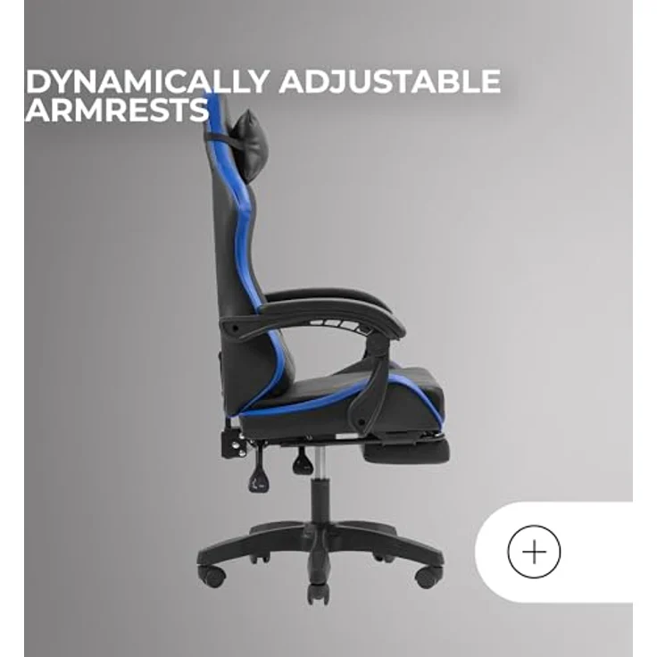 MARS GAMING MGC-X, Ergonomischer Gaming-Stuhl, Kunstleder, Verstellbare Rückenlehne und Höhe, Dynamische Armlehnen, Nacken- und Lendenkissen, Bürostuhl mit Ausziehbarer Fußstütze, Blau – Bild 5