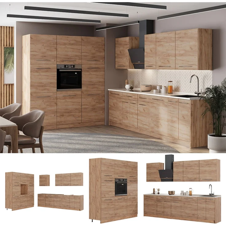 Küchenzeile Fame-Line Goldkraft Eiche/Goldkraft Eiche 460 cm, AP Anthrazit Vicco – Bild 3