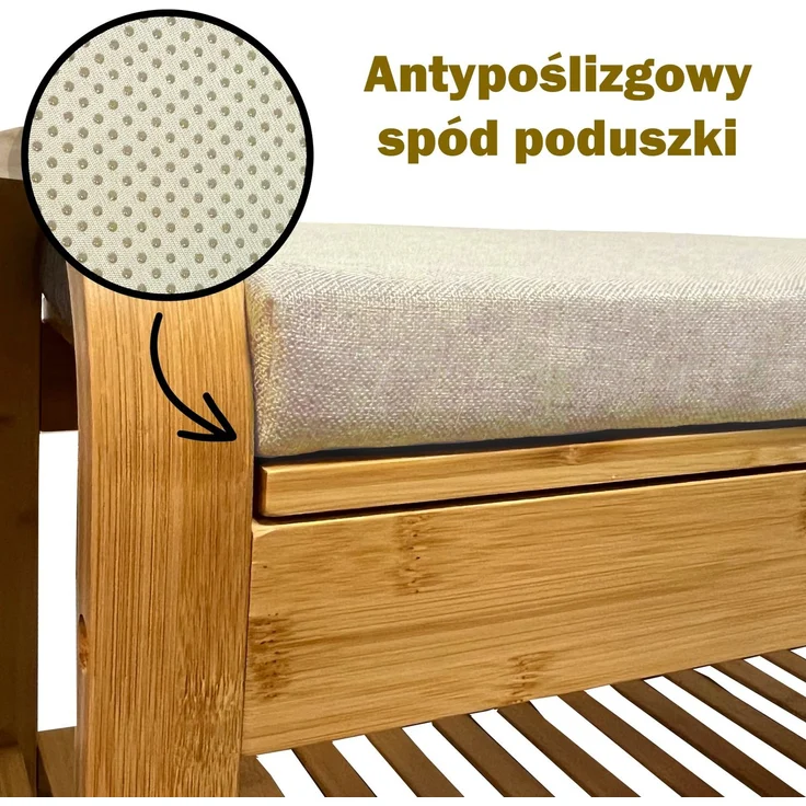 AD. CON Bambus Schuhregal, Schuhregal aus Bambus mit Sitzbank, Schuhbank mit Sitzkissen, Sitzbank 90x33x55 cm Beige – Bild 2