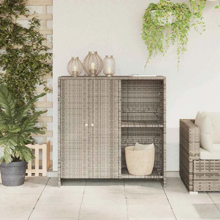 vidaXL Aufbewahrungsschrank mit Tür Hellgrau 100 x 36 x 102 cm Rattan 4103825 – Bild 2