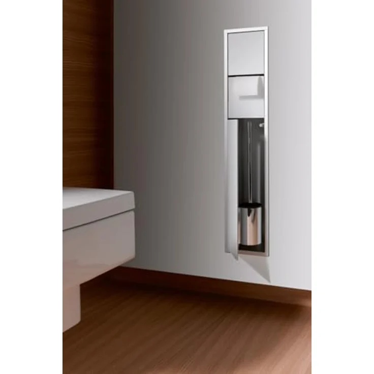 Emco Asis 150 Unterputz-Schrankmodul für das Gäste-WC, Badezimmerschrank als Toilettenpapierhalter & Klobürstenhalter mit extra Fach, Hochschrank mit Push to Open-Funktion, Silber – Bild 10