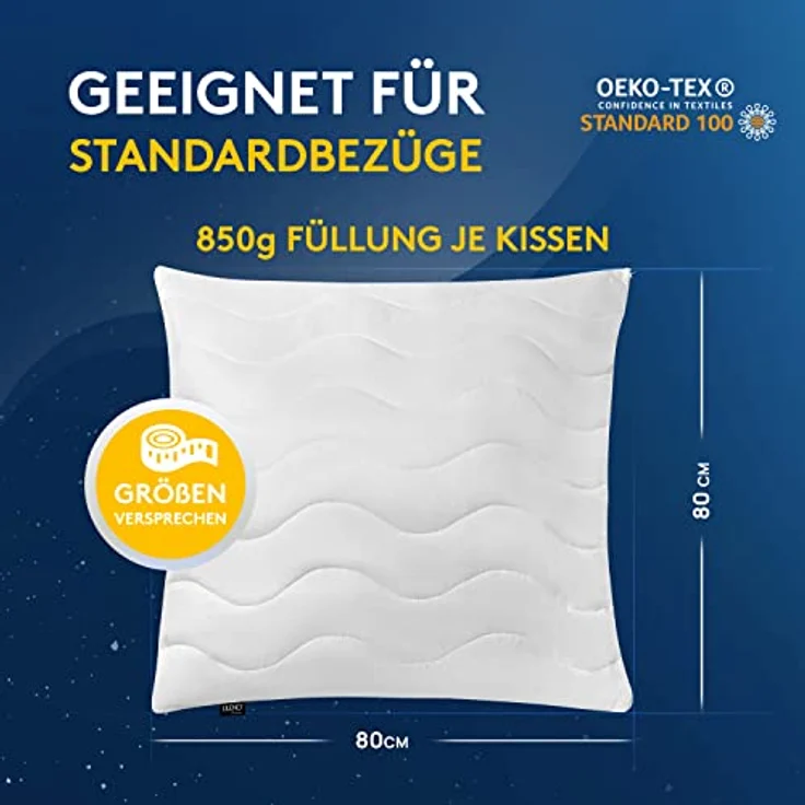 LILENO HOME Kopfkissen 80x80 cm [2er Set] MEDIUM mit 850g Kissen-Füllung - Waschbar bis 95° - Sofa-Kissen & Zierkissen für Couch/Bett – Bild 5