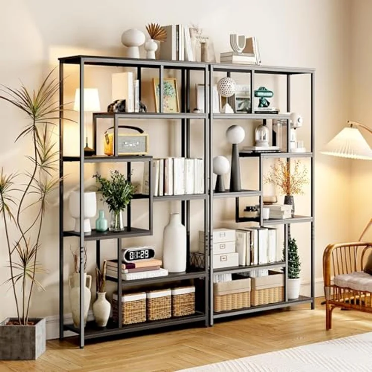 Bealife Offene Bücherregale Bodenstehende Bücherregale Regal Stahlrahmen, Küchenregal Aufbewahrungsmöbel schwarzes Wohnzimmermit 5 Ablagen Aufbewahrungsschrank – Bild 9
