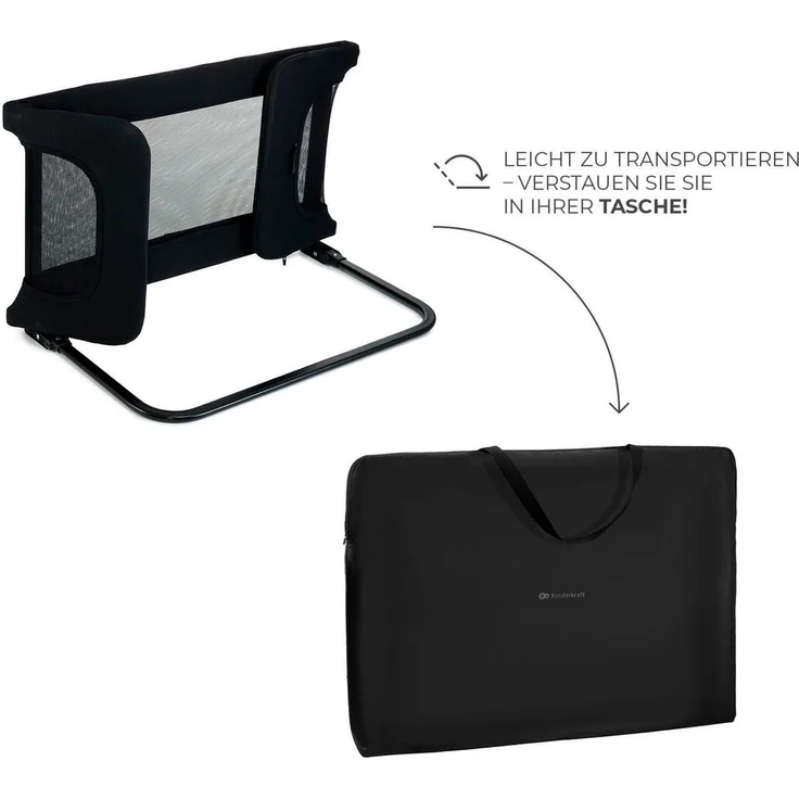 Kinderkraft Guard and Dream Bettgitter 120x40 cm, Bariere Rausfallschutz, Zusammenklappbar, Leicht zu transportieren mit Tragetasche, Einfache Montage, Schwarz – Bild 2