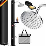 KESSER® Solardusche 35 Liter Solar Gartendusche + Metall-Duschablage | warmes Wasser | max. 60°C | ohne Stromanschluss | Pooldusche Camping| Regenduschkopf und Wasserhahn | Gartenschlauch-Anschluss | Schwarz / Anthrazit