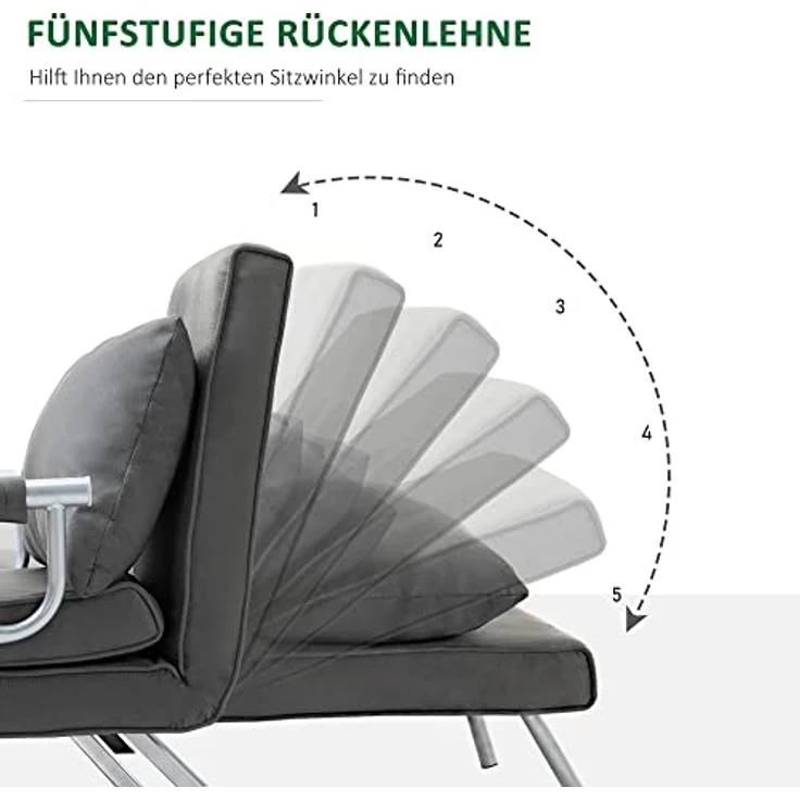 HOMCOM Sessel mit Armlehne, 3-in-1 Gästebett, Klappmatratze, Klappbett (Schlafsessel, 1-St, Schlafsofa), für Wohnzimmer, Hellgrau – Bild 5