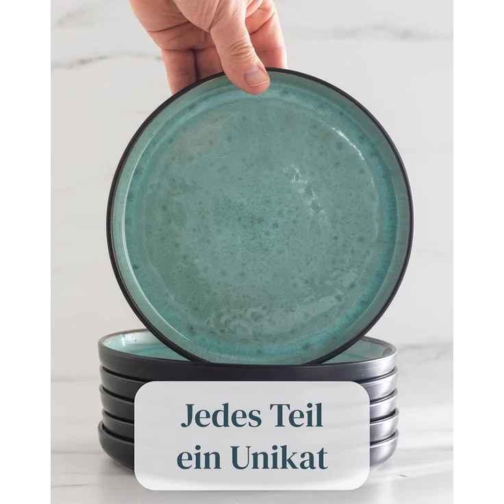 Steingut Geschirrset 6 Pers. Ibiza 18-tlg Hochwertiges Mediterranes TEST SEHR GUT Steingut Geschirr Set - Schüssel- und Teller Set - Tafelservice 6 Personen Geschirrsets Pure Living in Salbeigrün – Bild 7