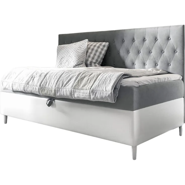 MEBLINI Kinderbett mit Bettkasten FILIPPO 2 100x200 – H3/Grau Samt Gepolstert Einzelbett mit Matratze - Polsterbett mit Stauraum - Bett mit Kopfteil – Stauraumbett