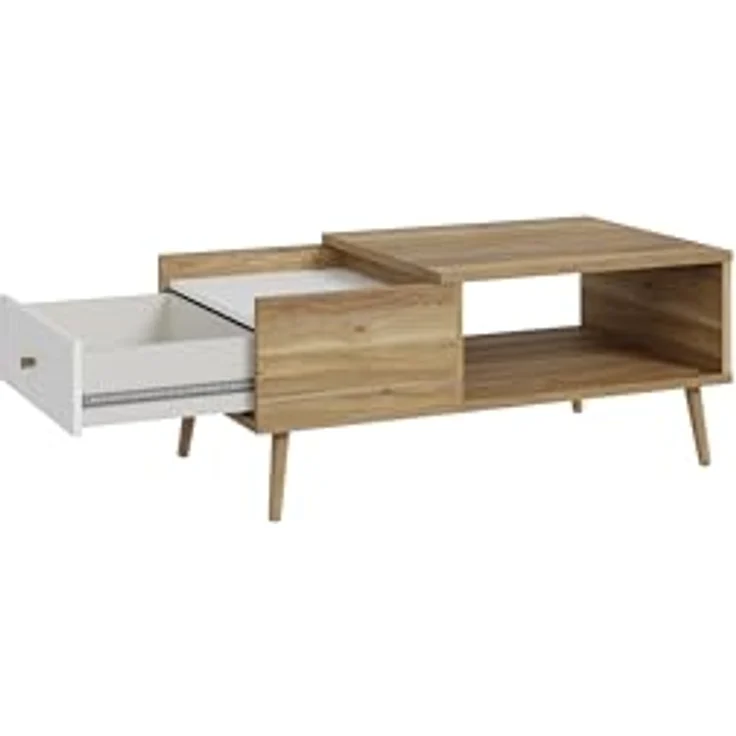 Forte HARLLSON, einfache Montage Dank EasyKlix by Couchtisch Holzdekor: Mauvella Eiche mit Weiß, Wohnzimmertisch mit Schublade, Modern Mid Century Stil, 106 cm breit x 45 cm hoch x 60 cm tief – Bild 7