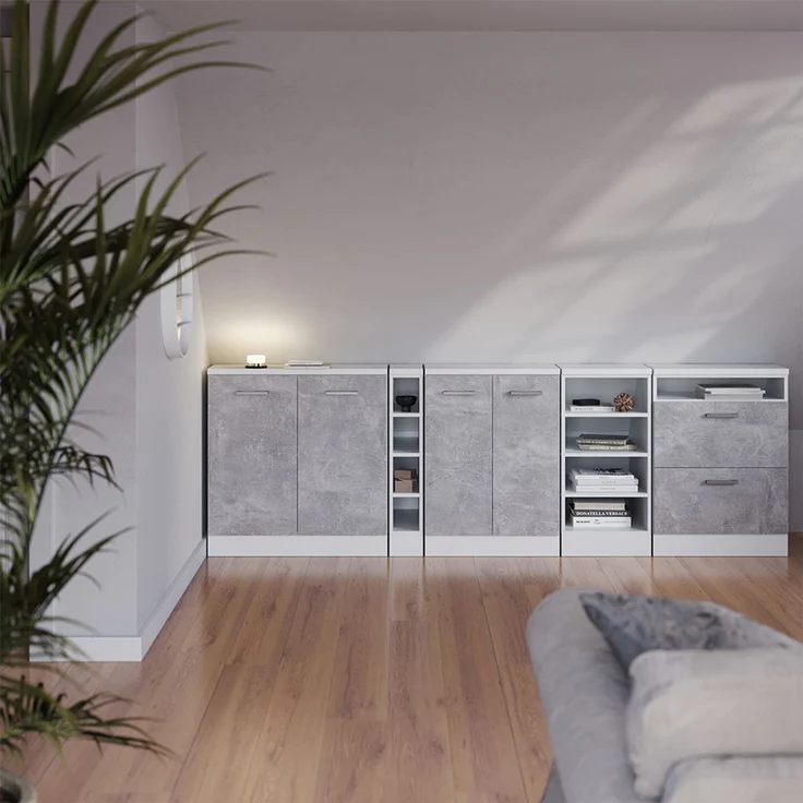 Küchenschrank für Dachschrägen R-Line Beton 60 cm mit 2 Türen, Schrankkorpus 60 cm Tiefe Vicco – Bild 5