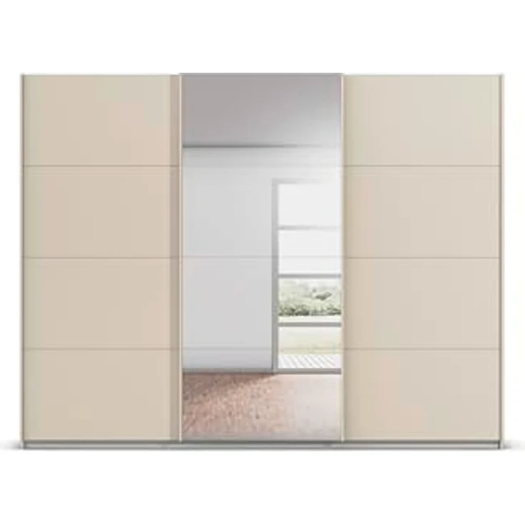 Rauch Möbel Kulmbach, Kleiderschrank mit Schwebetüren für Schlafzimmer, Kinderzimmer, Flur, 3-türig, mit Spiegel und Soft-Close-Funktion, Zubehör Premium, Farbe Beige, Breite 271 cm – Bild 9