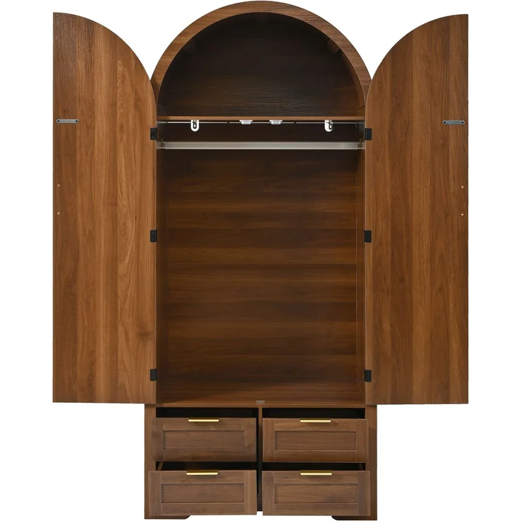 DESVIAE Garderobenschrank Nussbaum aus MDF – 80x180x50 cm – Rattantüren, Schubladen – Bild 8