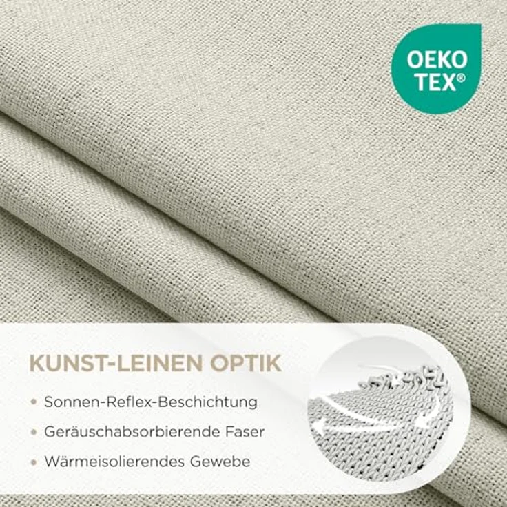 Joydeco 100% Verdunkelungsvorhänge Leinen Gardinen mit Kräuselband 2er Set H183xB117cm Hellbeige, Thermovorhang Kälteschutz Blickdicht Schallschutz Ideal für Wohnzimmer passt zu Schienensystemen – Bild 10