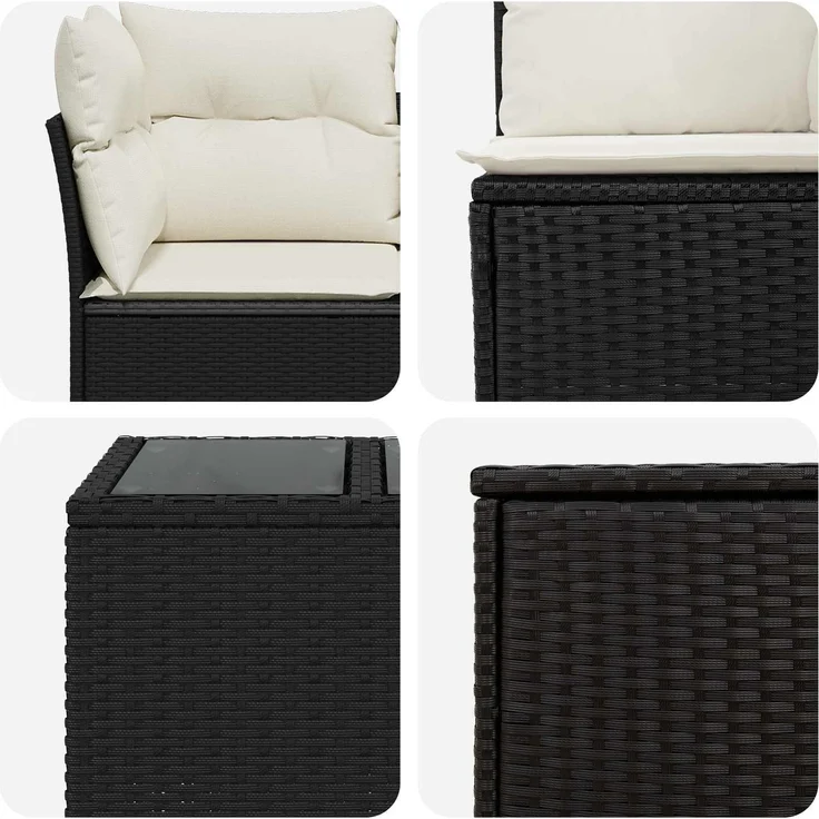 vidaXL Sofa Set 6 stk. Schwarz und Cremeweiß Polyrattan und Stahl 3447338 – Bild 9
