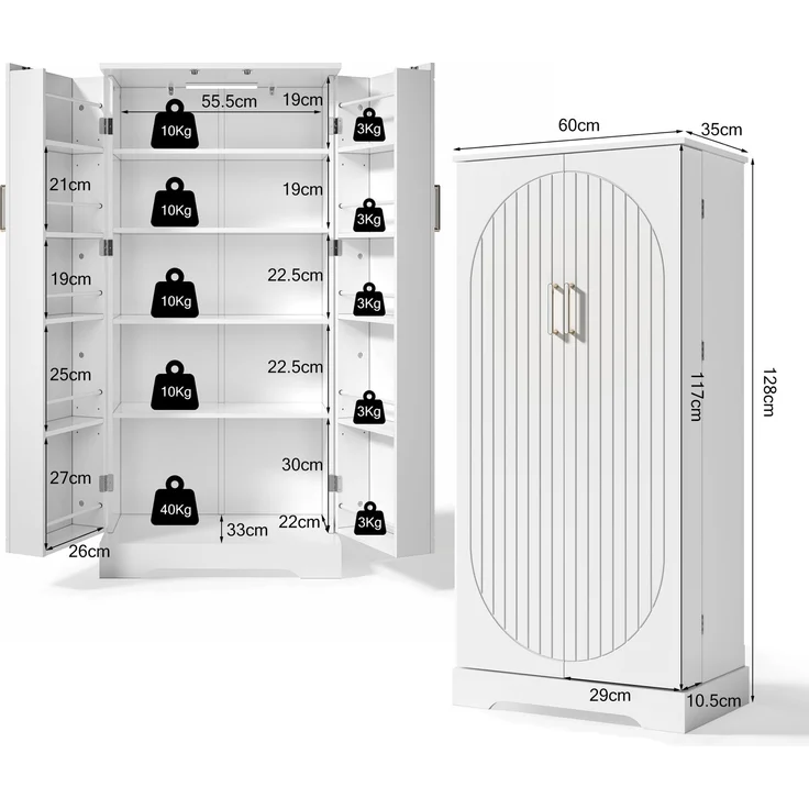 Abrihome Küchenschrank mit LED, Doppeltür und Kippschutzvorrichtung, Weiß, 128x35x60 cm – Bild 8
