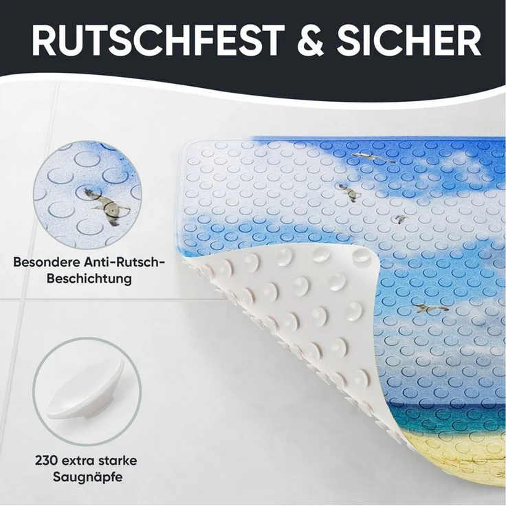 Sanilo Duschmatte, mit Motiv, rutschfest, waschbar, quadratisch, 230 extra starke Saugnäpfe, Kunststoff PVC, 53 x 53 cm, Leuchtturm – Bild 4