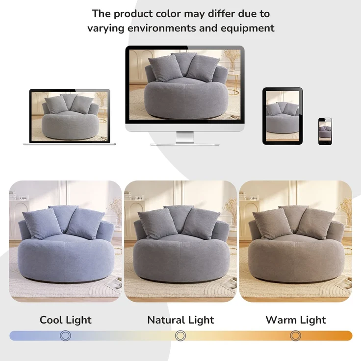 Übergroßer runder Sitzsack, gepolstert mit Cord, tiefe Sitzfläche, einzelnes Wolken-Lounge-Sofa für Wohnzimmer, Schlafzimmer, Wohnung – Herde – 120 x 120 x 65 cm – YOUDENOVA – Bild 9