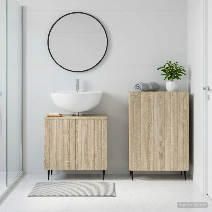vidaXL 2-teiliges Badezimmer Schrank Set ZWOLLE Sonoma-Eiche 3417596 – Bild 1