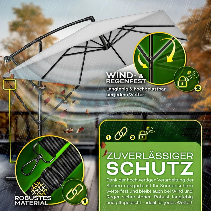 tillvex® Windsicherung für Ampelschirm bis Ø 400 cm | 5-tlg. Set mit Karabinerhaken | Sicherung für Sonnenschirm, Marktschirm & Doppelsonnenschirm | Wetterfest, winddicht, anpassbar & universal – Bild 4