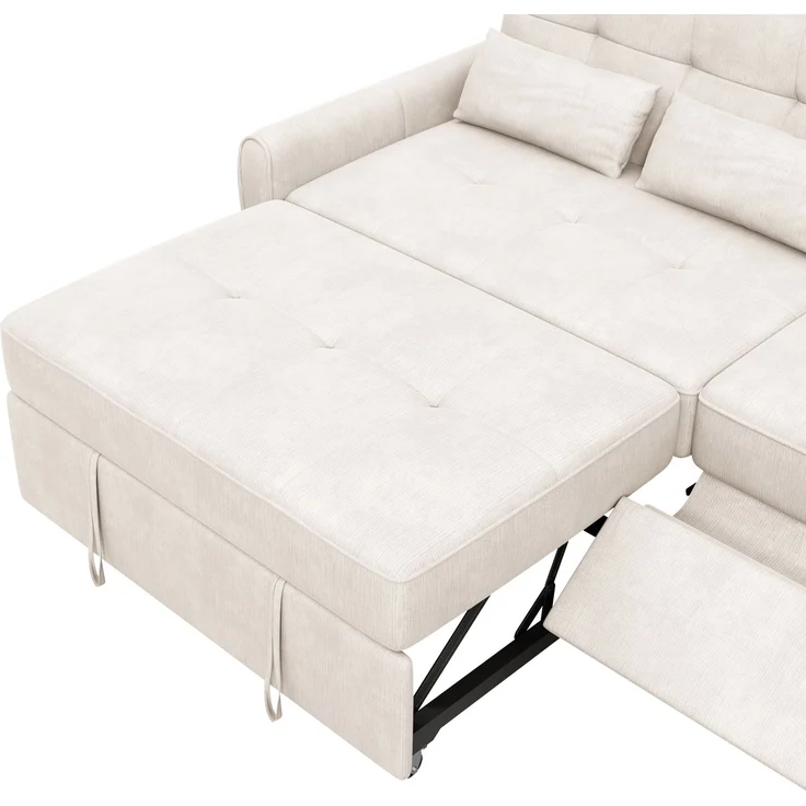 DESVIAE Schlafsofa 3-Sitzer Beige aus Chenille – 176x83x148 cm – Ausziehfunktion, 3-fach verstellbare Rückenlehne – Bild 9