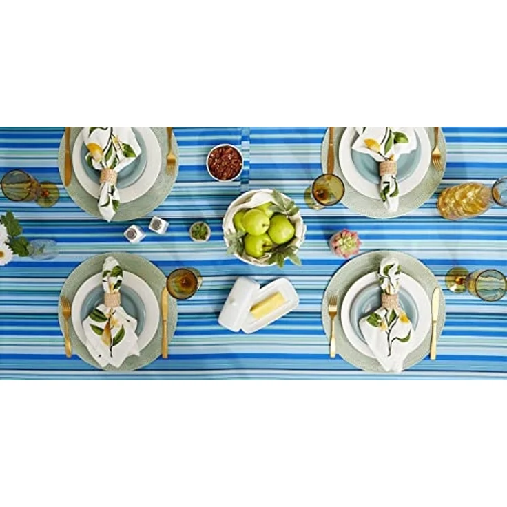 DII Tischdecke, vielseitig verwendbar, maschinenwaschbar, gestreift, 152,4 cm, rund, Blue Ocean – Bild 5