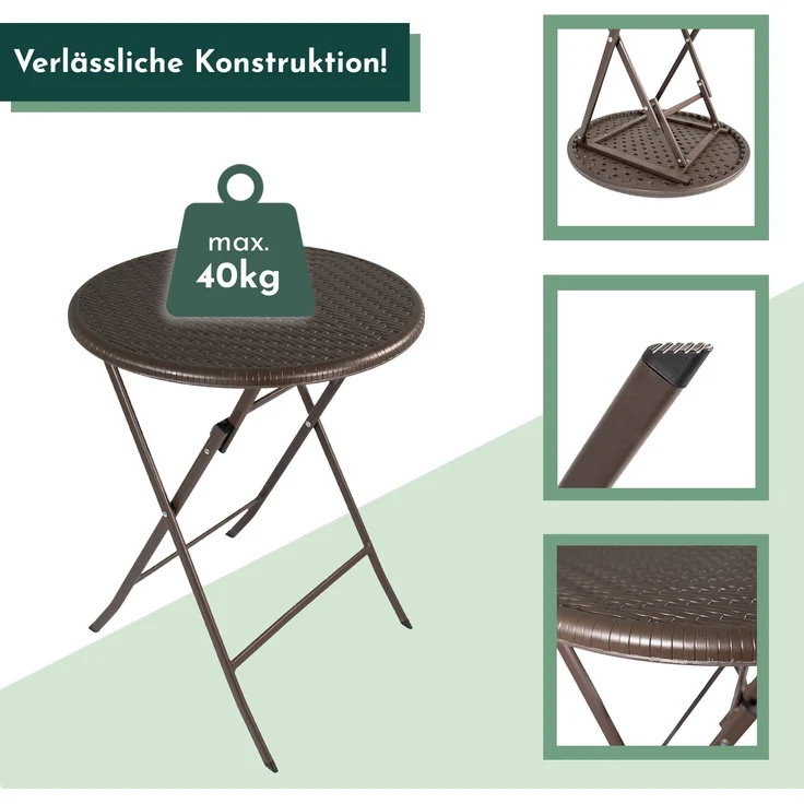 Klapptisch rund, Rattan-Optik, braun, 60 cm, Balkontisch, klappbar – Bild 6