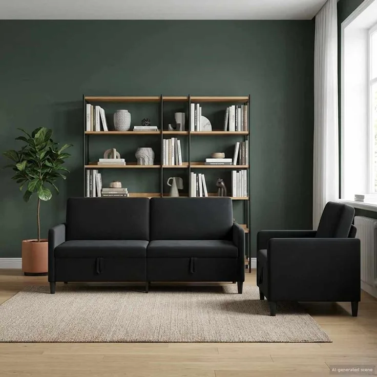 vidaXL Sofa Set mit Stauraum 2 stk. Schwarz Polyester 3429252
