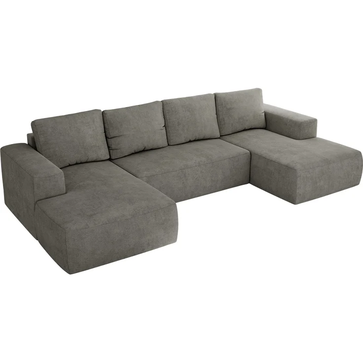 U-förmiges Ecksofa mit Schlaffunktion, Bettkasten und losen Kissen, zwei Armlehnen - TRENTINO U - Grau Stoff – Bild 5