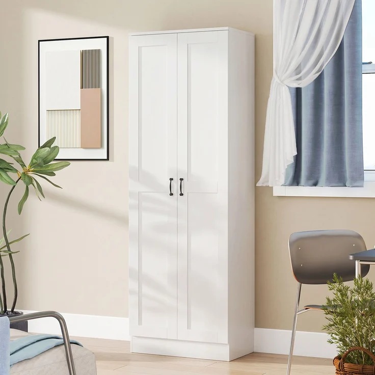HOMCOM Küchenschrank, 2 Türen mit Soft-Close, 5 Einlegeböden davon 2 verstellbar, Spanplatte, Weiß, 60 x 36,5 x 175 cm, mit Kippschutz – Bild 9