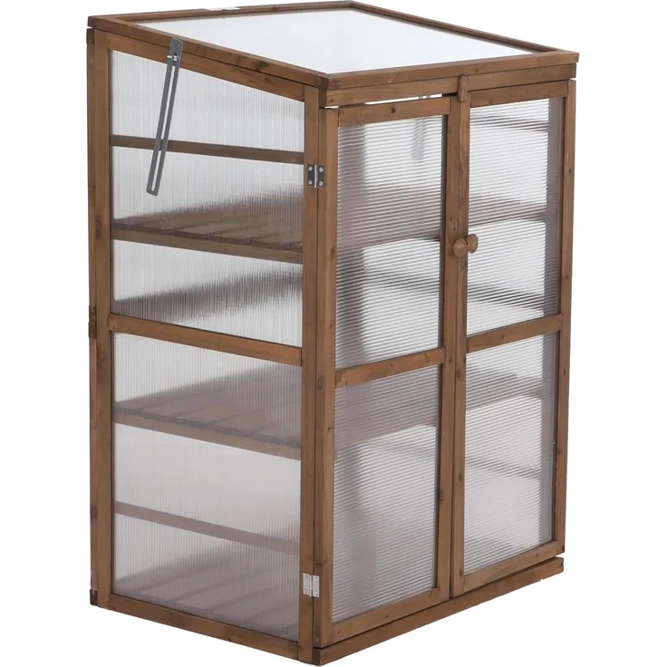 Gewächshaus HWC-Q13, Treibhaus Anzuchthaus Frühbeet Fenster verstellbar Holz FSC®-zertifiziert 110x76x57cm ~ dunkelbraun – Bild 8
