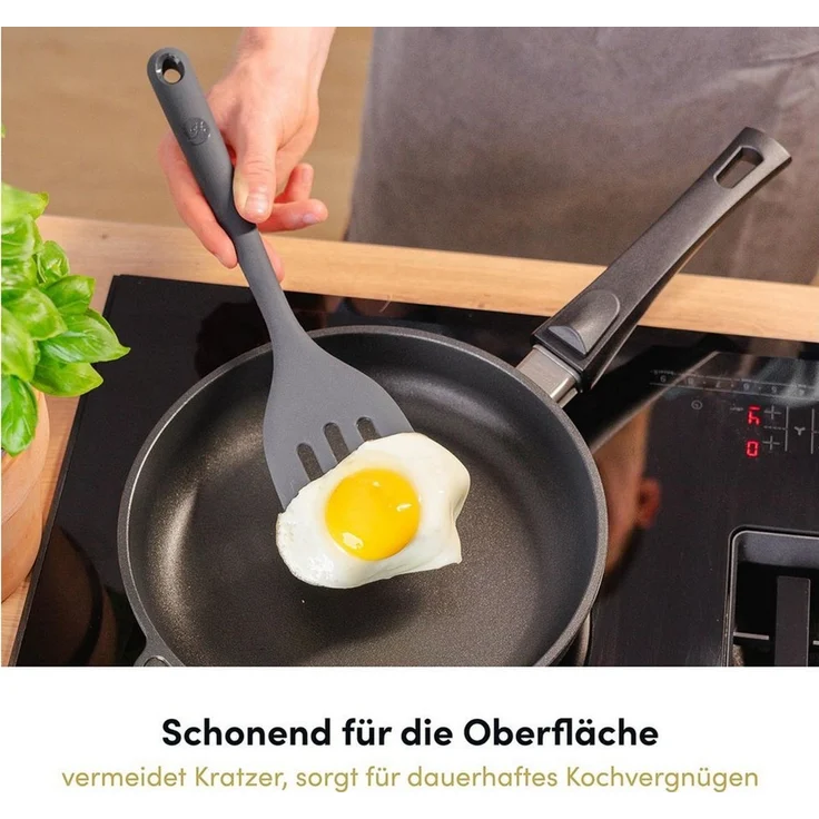 Hoffmann Germany Pfannenwender Küchenhelfer Silikon Edelstahl 30 cm anthrazit, Edelstahlkern, Schlitze, 200°C, spülmaschinenfest – Bild 2