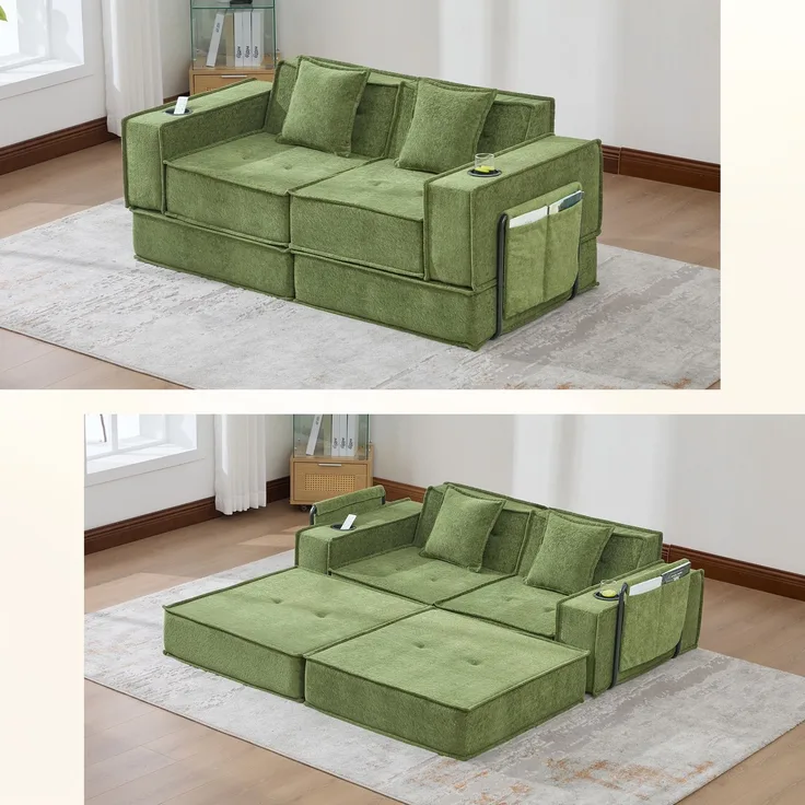 ZUBALIYA Schlafsofa 78x66 cm, mit Stauraum, mit Chenille - Bezug, mit breiten Armlehnen, modular aufgebaut, mit Schaumstoffpolsterung