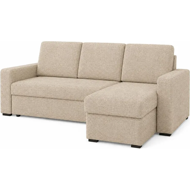 KRISAN MÖBEL Ecksofa WOJAN in Beige 210 x85 x 153 cm universell links oder rechts montierbar, mit Schlaffunktion und Bettkasten