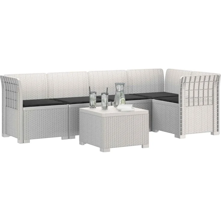 vidaXL 5-Sitzer Gartensofa mit Kissen Rattan-Look PP Weiß 3444079 – Bild 3