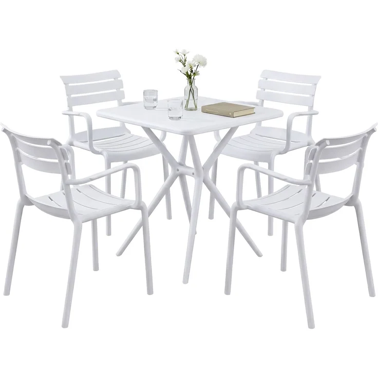 Gartenmöbel-Set NORA mit 4 Stühlen - 186x186x82cm, Kunststoff, Weiß | Balkonset Gartenset Tisch mit Stühlen Bistroset Outdoor – Bild 1