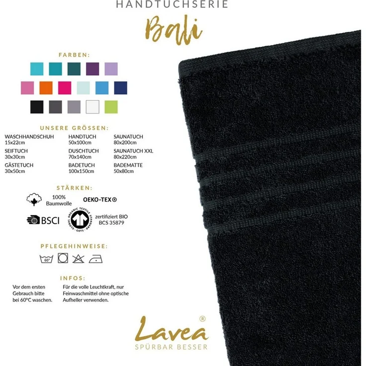 Lavea Seiftuch Bali Seiftücher, Waschlappen Frottee 30x30 cm, Weiches Bio-Baumwollfrottee (Set, 6-St), kleine Handtücher, Handtuch-Set, GOTS-zertifiziert, 500g/m² – Bild 2