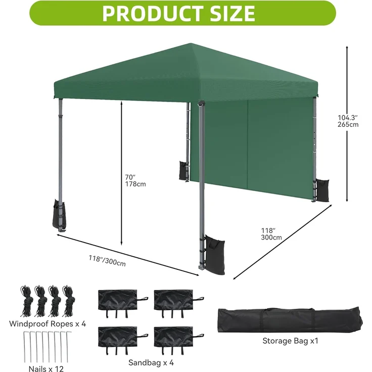DWVO Pavillon 3x3M | 4er Set Sandsäcke, Pop Up Faltpavillon stabil & höhenverstellbar UV Schutz 50+,Gartenzelt Partyzelt für Terrasse Strand Camping Markt Festival Hellgrün verbessert – Bild 2