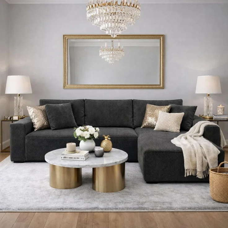 KRISAN MÖBEL Ecksofa EDEN in Dunkelgrau 235 x 75 x 144 cm, modernes Ecksofa mit Schlaffunktion Links und Rechts montierbar – Bild 5