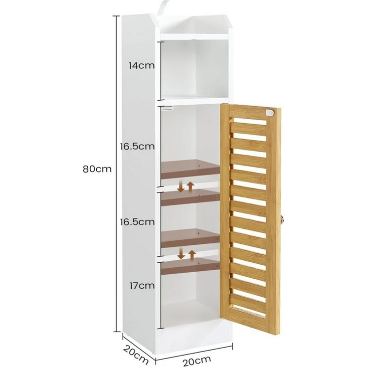 MSMASK Badregal Badezimmerschrank, Toilettenschrank, Beistellschrank 20×20×80 cm, 1-tlg, mit 2 offenen Fächern & Verstellbare Ablagen – Bild 1