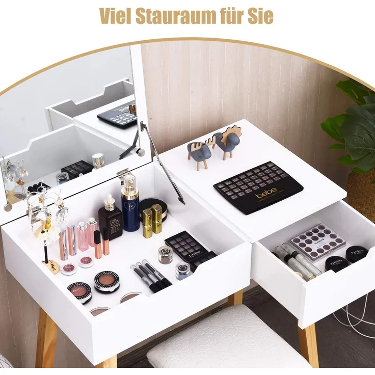 COSTWAY Schminktisch mit Hocker, weiß – Bild 2