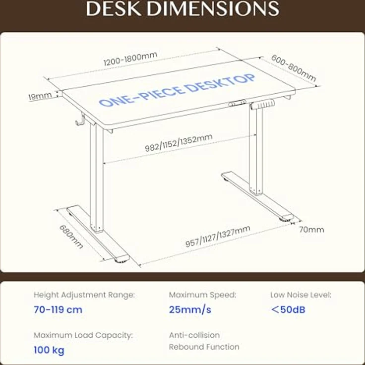 FLEXISPOT Höhenverstellbarer Schreibtisch mit 2 Motoren und einteiliger Tischplatte – Ergonomischer Bürotisch, 140x80 cm, Bambus-Tischplatte (19 mm), weißes Gestell – Bild 4