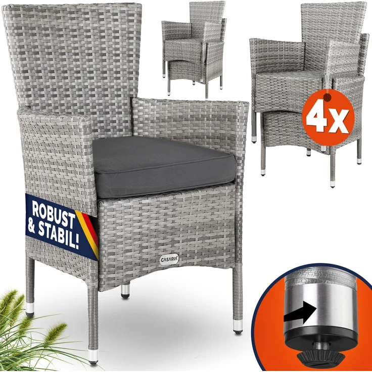 CASARIA® Polyrattan Gartenstühle 4er Set Grau – Bild 1