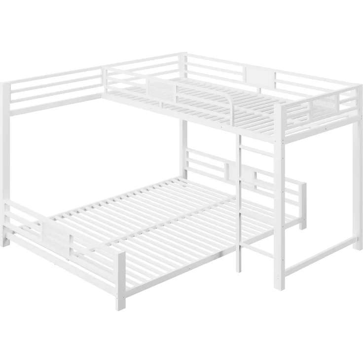 L-förmiges Metall-Etagenbett 90x200 über 140x200, Weiß – Bild 10