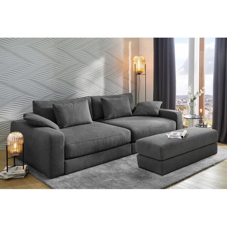 Polsterhocker 124x60 cm Federkern Sitzbank Designerhocker Flachgewebe Dunkelgrau – Bild 3