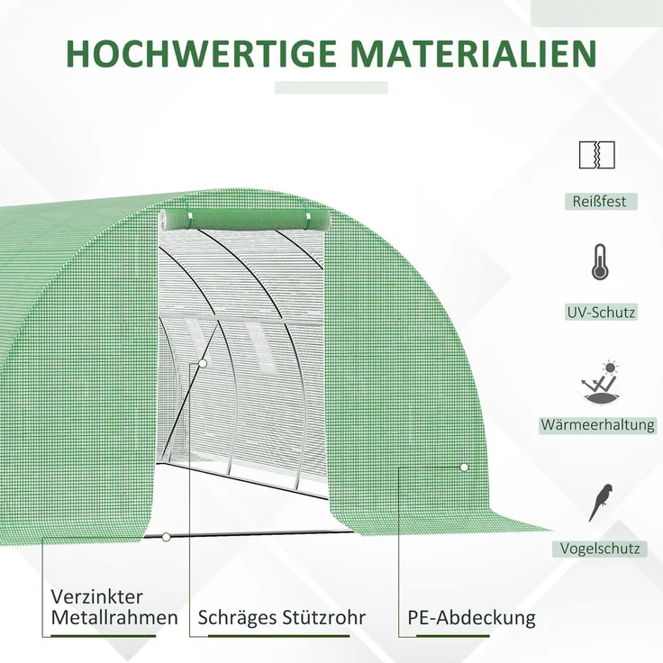 Wohnora-Foliengewächshaus begehbares Polytunnel 6 x 3 m Gewächshaus mit 8 Fenster Treibhaus Frostschutz Stahlrohr Dunkelgrün,H 200cm x T 600cm x B 300cm,Grün – Bild 2