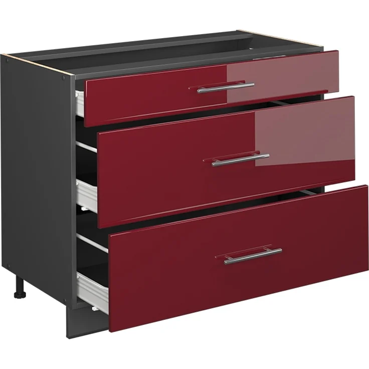 Küchenunterschrank Fame-Line Bordeaux Hochglanz/Anthrazit 100 cm ohne Arbeitsplatte Vicco – Bild 6