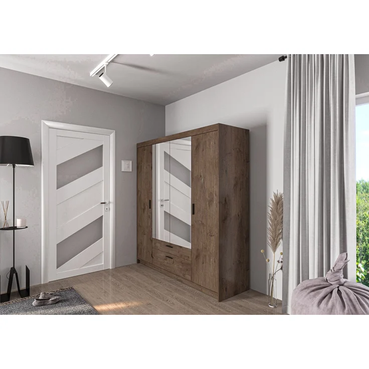 AX LIVING Kleiderschrank mit Spiegel Storicos Eiche Lefkas 4T 176,3cm – Bild 2