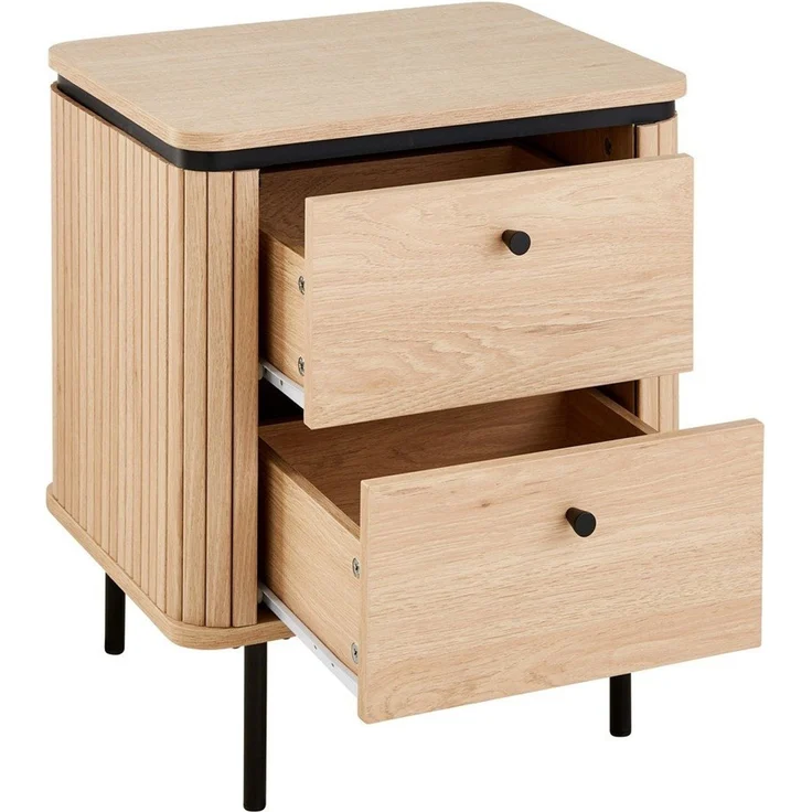 Calicosy 'MALAGA' Nachttisch mit 2 Schubladen, helles Holz, H55 cm - Helles Holz – Bild 4