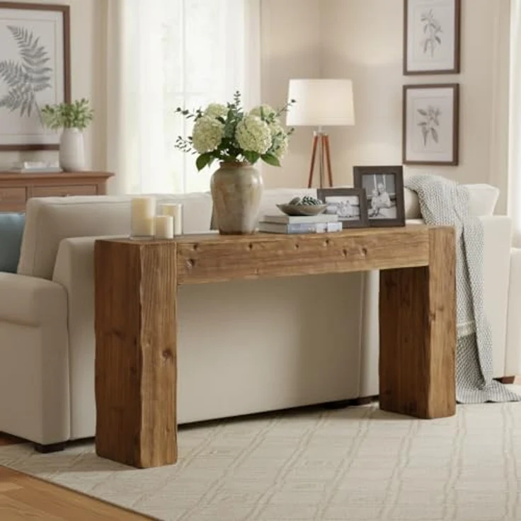 LITTLE TREE Massivholz-Konsolentisch, 160 cm Tisch im Landhausstil hinter dem Sofa für den Eingangsbereich, Sofatische für das Wohnzimmer, Langer Flurtisch, einfache Montage, rustikales Braun – Bild 6