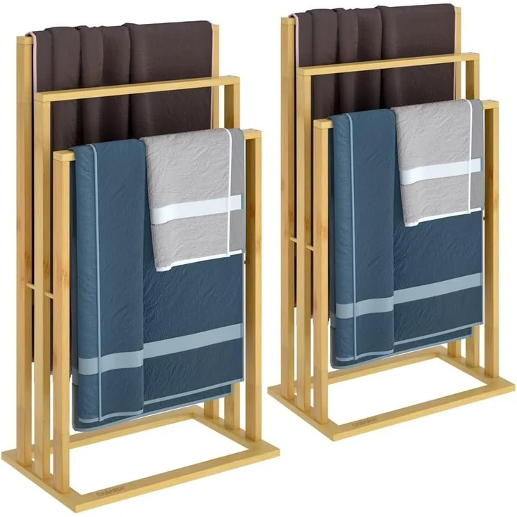 Casaria Handtuchständer, Stehend Holz 2er Set Handtuchhalter Ohne Bohren Bad Ablage Bambus – Bild 1